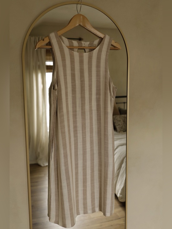 DKR Dresses & Skirts - Sleeveless Beige & Cream Striped Midi Dress — Timeless Summer Style
